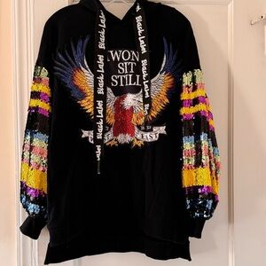 Black Label Sequin Hooded Sweatshirt Unisex Glam Rock & Roll